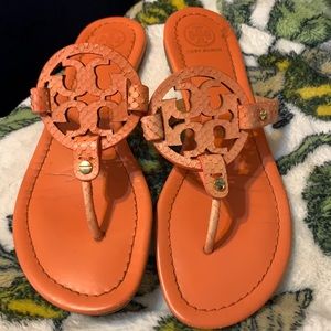 Tory Burch orange snakeskin emblem Millers